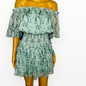 She + Sky Sage Snake Print Off Shoulder Dress